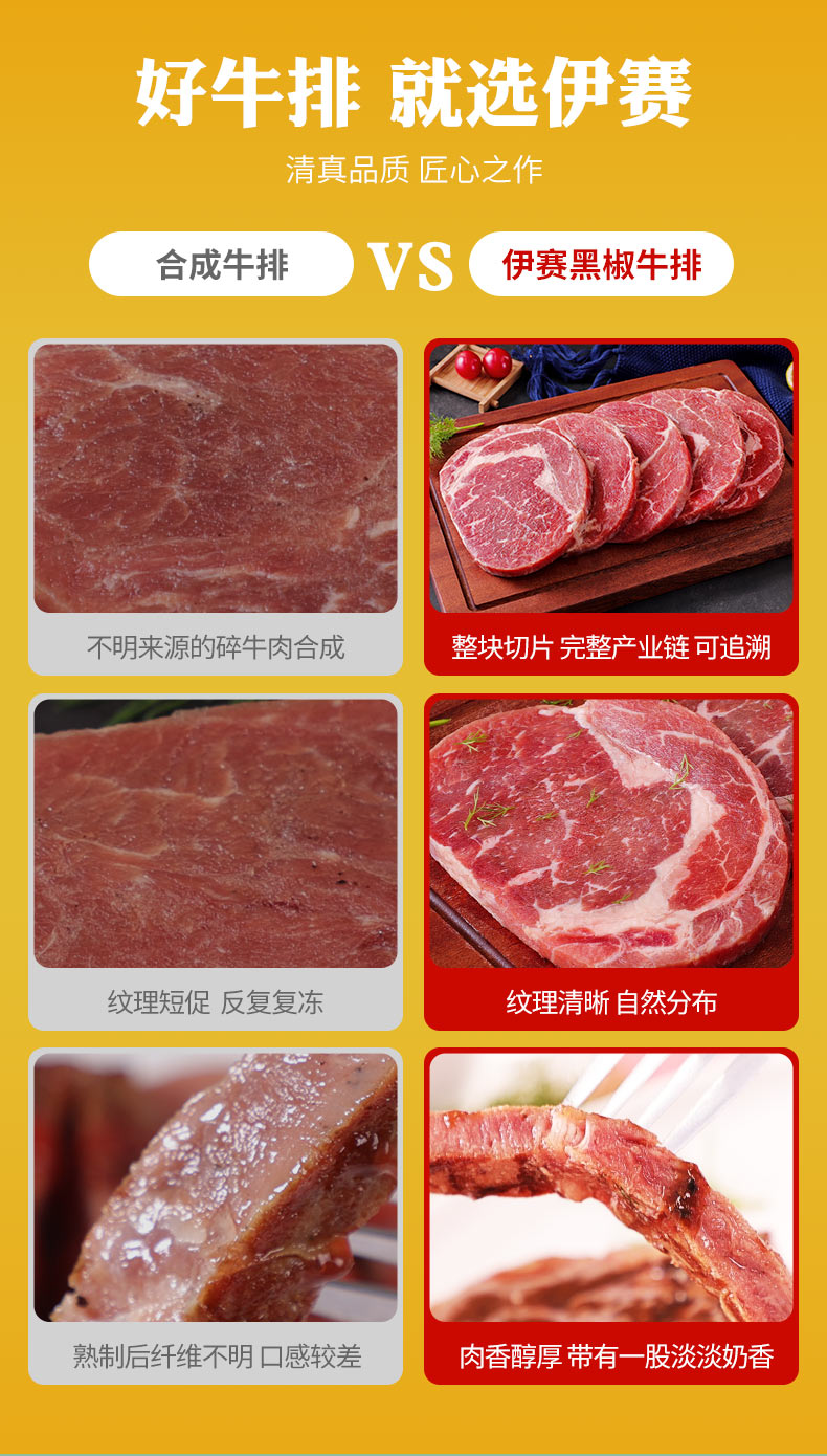 北京奥运会牛肉供应商 伊赛 原切牛排套餐 100g*10片 图7