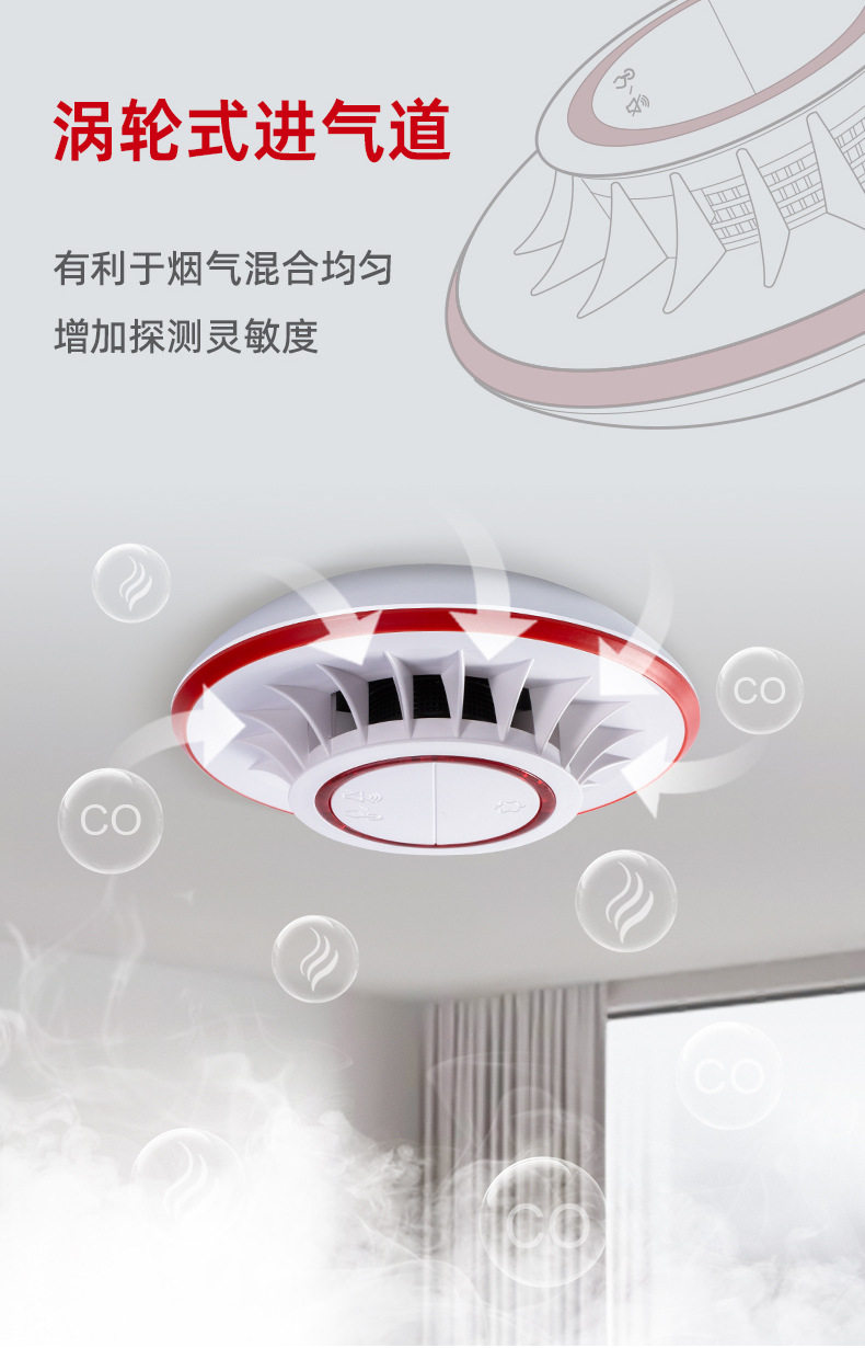 Противоугонная 独立式室内烟雾报警器 家用火灾烟温声光报警探测器商用消防烟感 OTHER