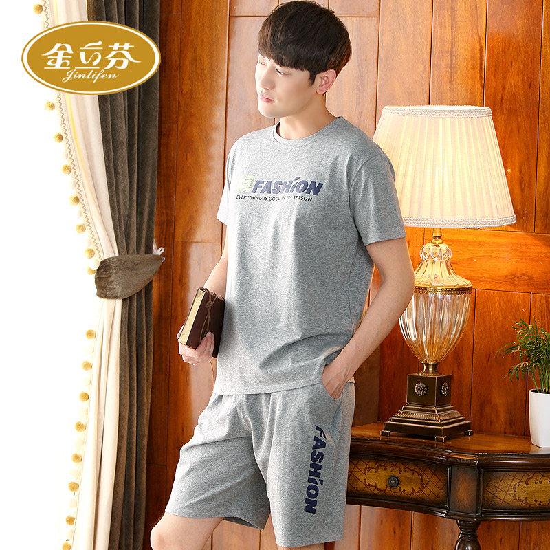 Can be worn outside pajamas men's summer cotton short-sleeved shorts cotton plus size thin loose sports home clothing suit