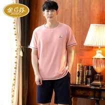 Mens pajamas summer new cotton round neck short sleeve young boys casual thin plus size home clothing set