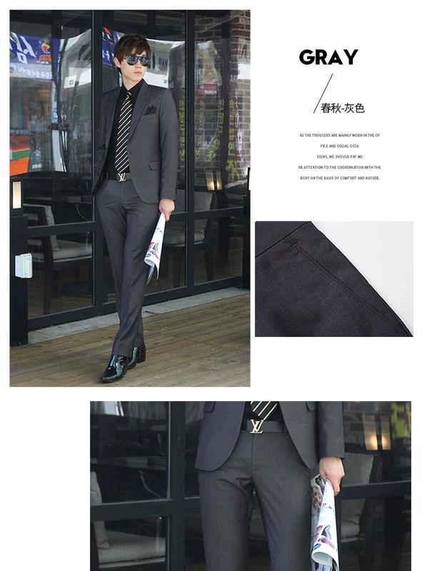 Mùa thu và mùa đông quần nam mới Slim Straight kinh doanh bình thường chuyên nghiệp trang phục công sở nam màu đen phù hợp với quần dài quần tây xanh