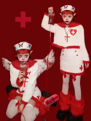(Uniform party) nurse Sailor-JK uniform winter plush red White autumn winter plus velvet uniform set spot
