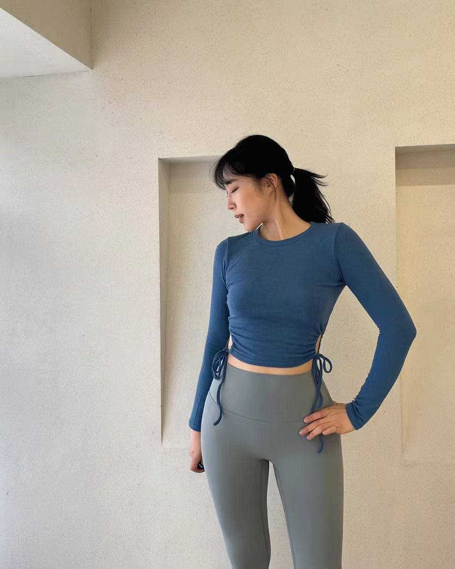 21 years Korean routine yoga blouse long-sleeved women's skin-friendly slim waist top outdoor fitness sportswear