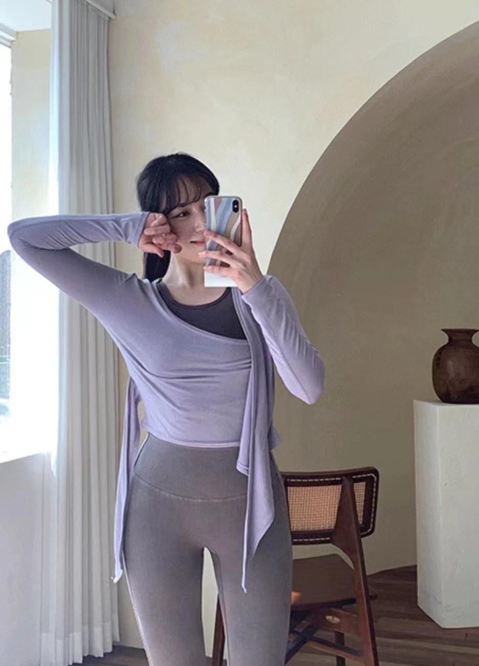 Autumn-winter South Korean routine yoga thin section V collar long sleeve women's jacket good-looking T-shirt warm outdoor cover