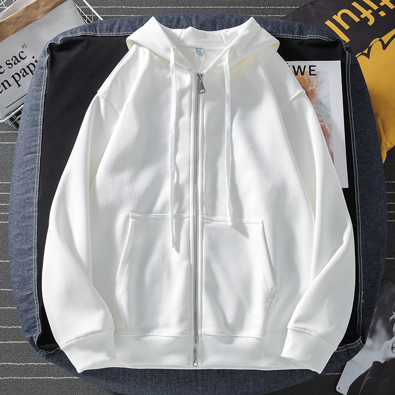 American-Style Lazy Chic White Thin Hooded Cardigan Sweatshirt for Men, Simple Style with a High-End Feel, Cool and Handsome Spring and Autumn Jacket