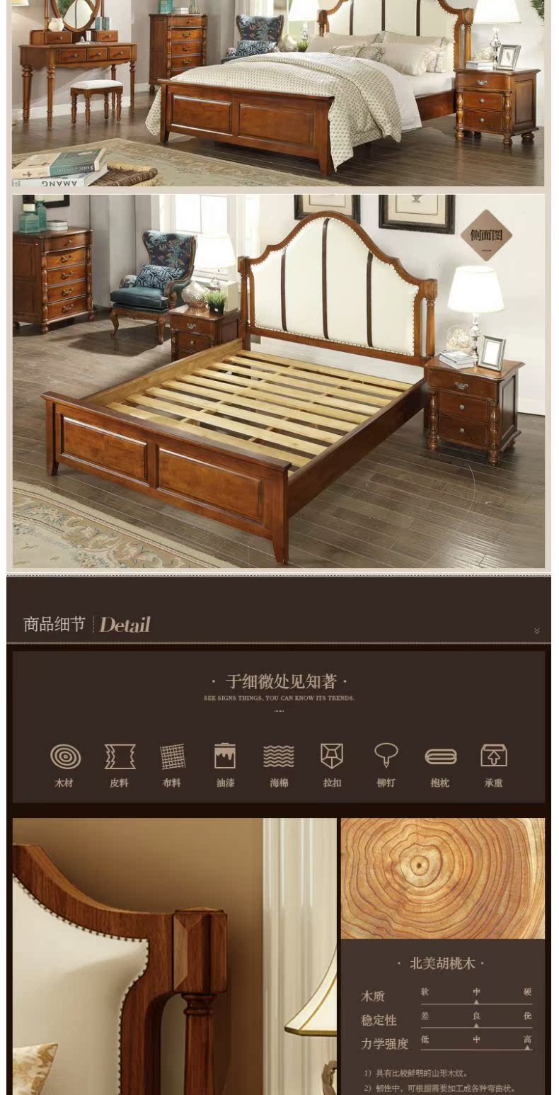 Marks giường đôi phong cách Mỹ gỗ rắn giường nệm đầu giường kết hợp nội thất phòng ngủ - Bộ đồ nội thất giường ngủ giá rẻ