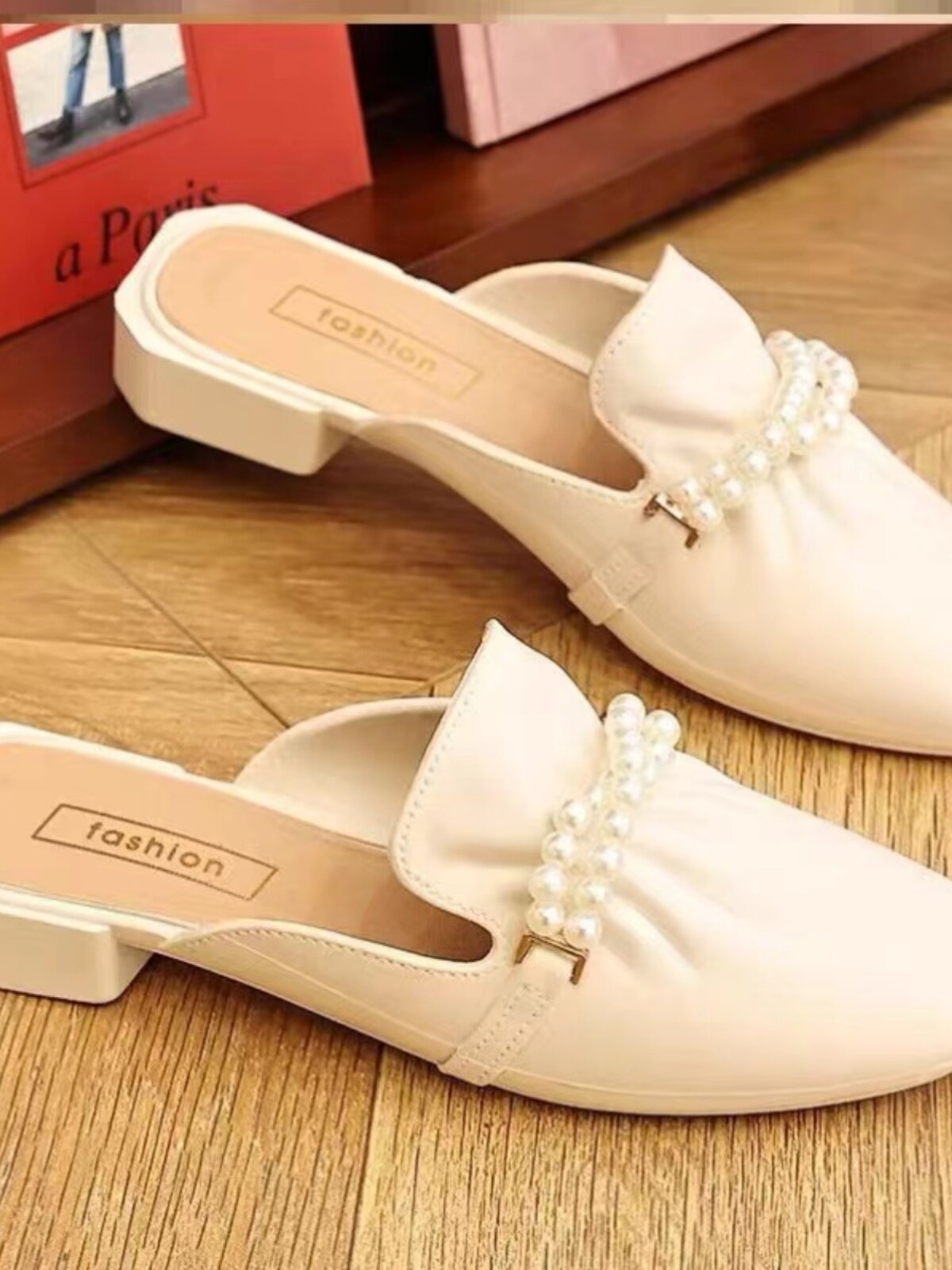 Baotou Pearl Half-Slippers for Women, 2026 Spring and Autumn New Style, Fashionable Korean Version, Trendy Sandals, Lazy Shoes