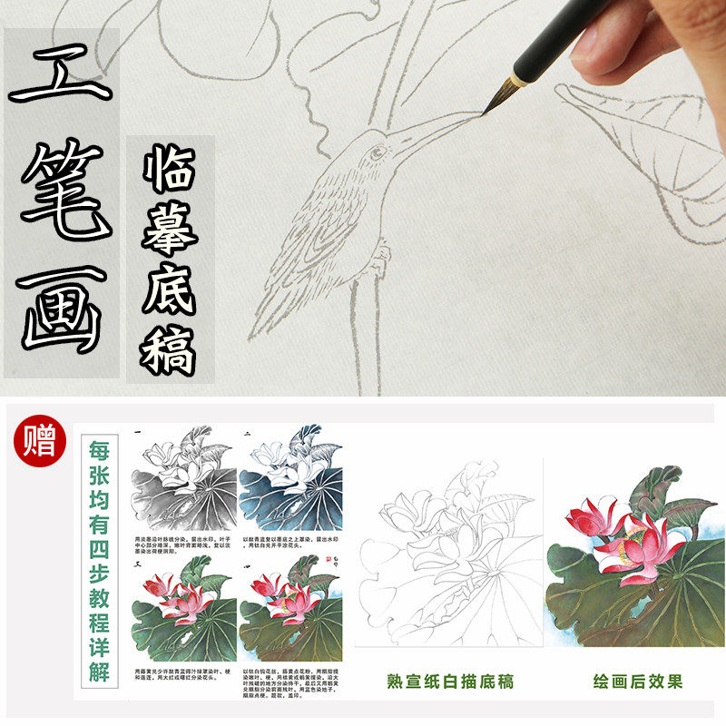 Cao Youquan Workers Stroke White Sketch Manuscript Beginners Beginners to Sketch Red Character Copywriting Thread of Landscapes Flowers Birds National Painting Tutorial Cooked Rice Paper Students Practice Drawing-Taobao