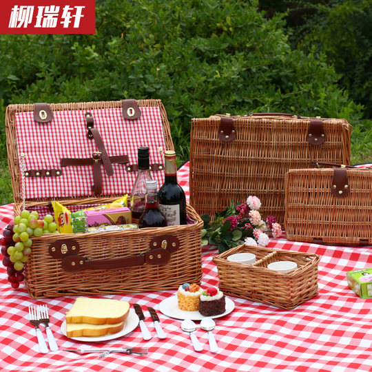 Picnic Box Basket ins with Cutlery, Rattan Basket, Storage Basket, Picnic Props, Outdoor Camping Complete Set, Popular Online