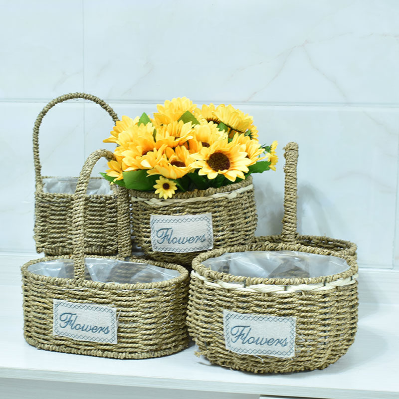 Liujuxuan straw rope chichua basket creative weave European style flower arrangement gold Ge multi meat willow woven wall-mounted companion gift basket