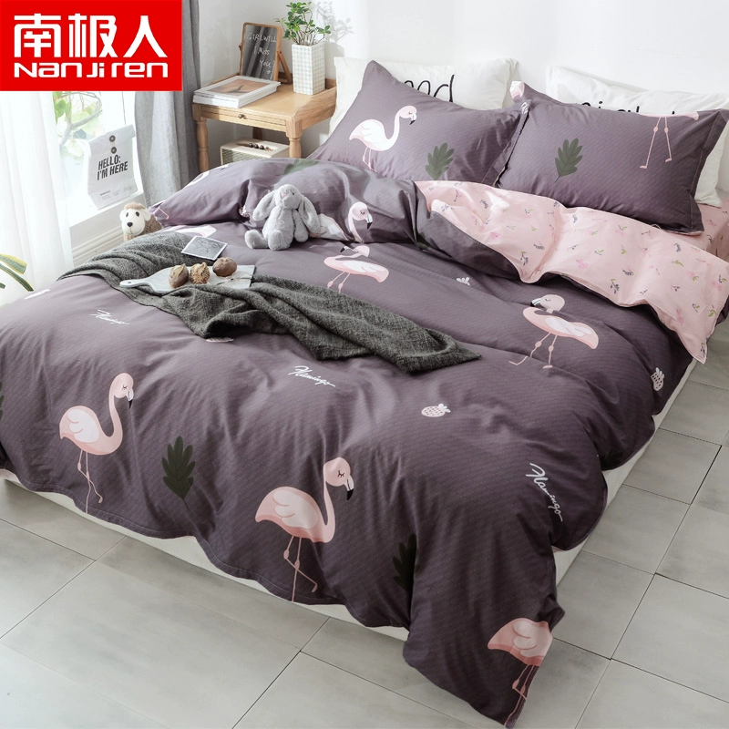 Bộ đồ giường đơn giản cotton bốn mảnh ở Nam Cực chăn bông 1,5m chăn 1,8m bộ khăn trải giường lưới bộ đồ giường màu đỏ - Bộ đồ giường bốn mảnh