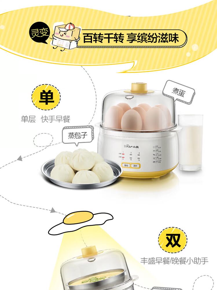 nồi hấp thủy nhiệt Trứng luộc trứng tự động tắt hẹn hẹn hấp trứng hấp 羹 đôi trứng inox hầm nhỏ nồi điện nấu mì