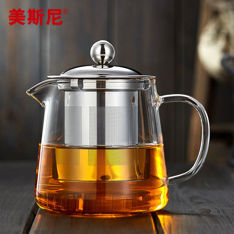 Mesni Thick glass teapot high temperature resistant tea water separation filtered bubble teapot home kettle cup set