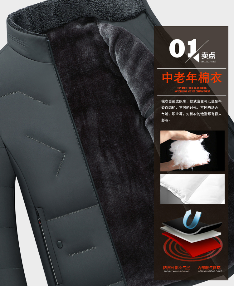 Áo khoác cotton nam trung niên cộng với nhung dày áo khoác cotton cha mùa đông áo khoác cotton phù hợp với ông già 50 tuổi áo bomber nam