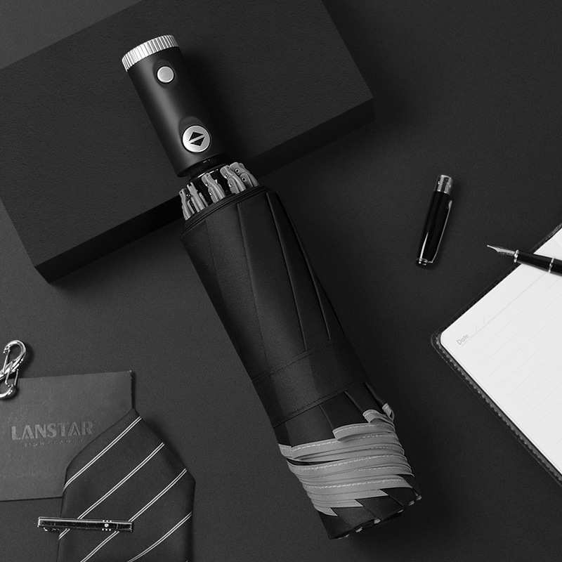 Adima Typhoon Prevention Umbrella Mori Retro Simple Fully Automatic LED Flashlight Car Reverse Umbrella Wrap Umbrella