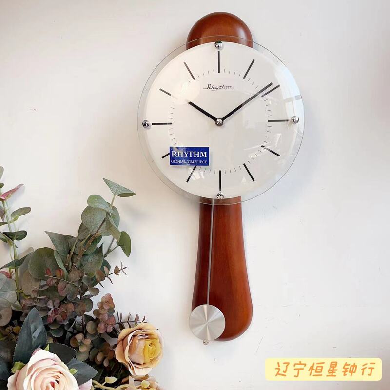 Rhythm Japanese Li Sheng Clock Living Room European Modern Minimalist Clock Solid Wood Silent Metal Pendulum Wall Clock Cmp525