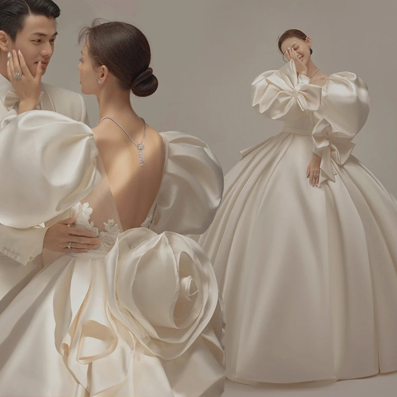 Photo studio high-end theme clothing advanced sense wedding photography romantic photo Pearl Photo satin flower puffy skirt