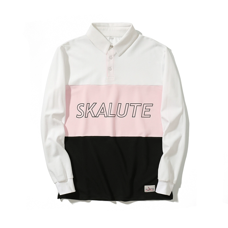 SKALUTE PL004 ván trượt màu trắng bột màu đen kết hợp bông hạt lưới màu tương phản áo polo áo polo