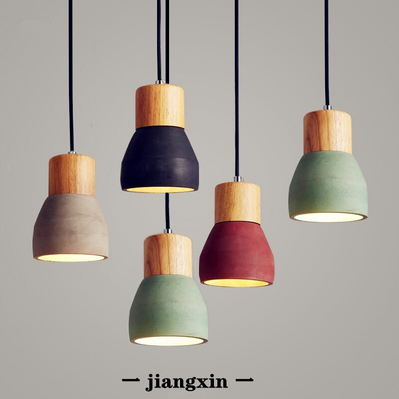 Nordic Decorative Macaron Concrete Pendant Light, Trendy Western-Style Restaurant, Tea House, Cafe, ins Wood and Cement Pendant Lights