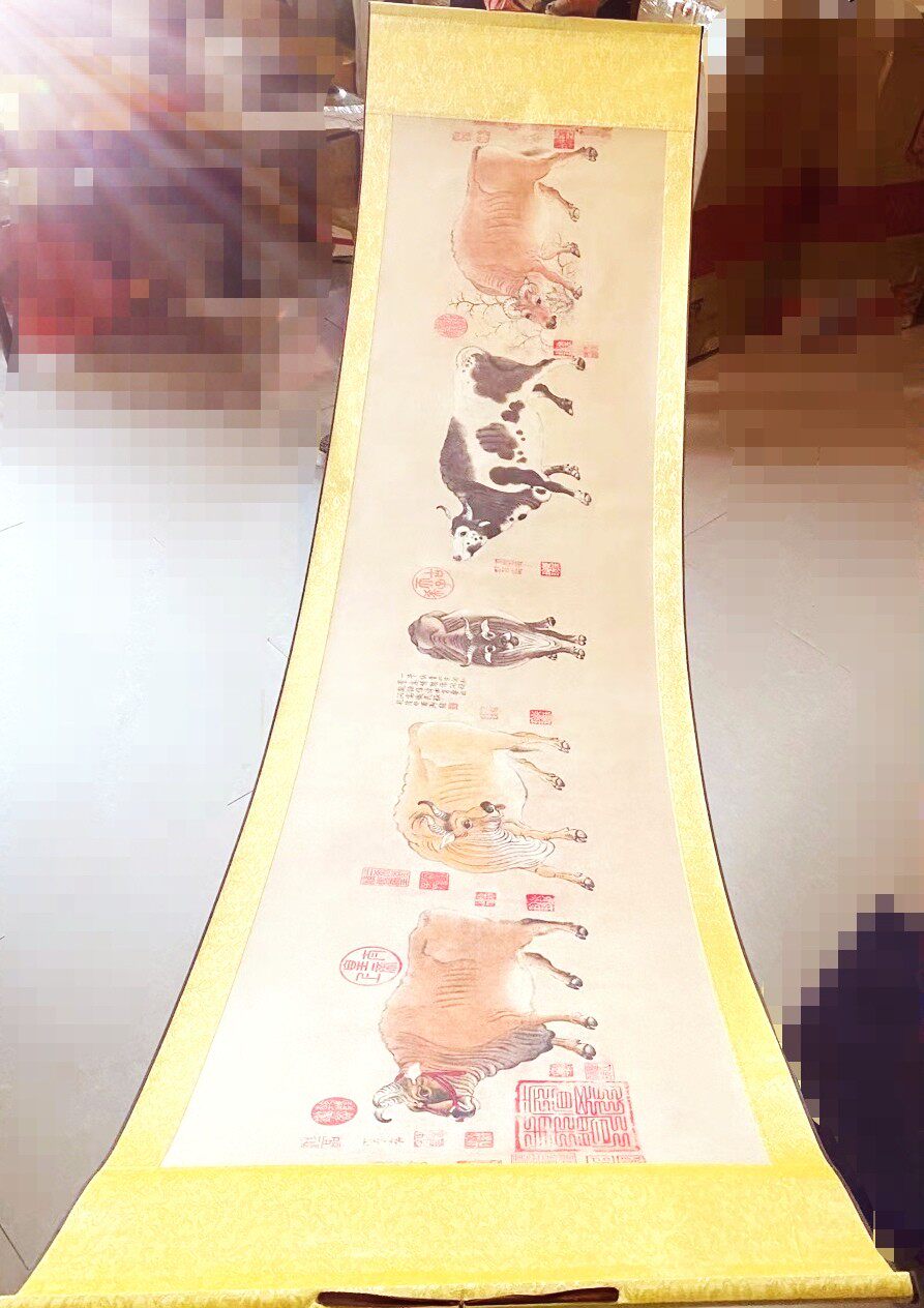Han's 5 Niu Tutu Silk painting Volume Five Niu Silk Painted Restoration Jinboxed Imitation Ancient Painting Gift Suit Painting-Taobao