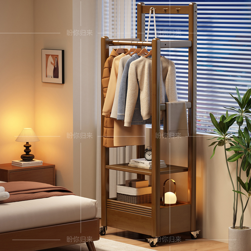 Solid Wood Coat Rack, Bedside Table, Integrated Small Floor-Standing Multi-Functional Clothes Rack, Bedroom Bedside Movable Storage Rack Solid Wood Coat Rack, Bedside Table, Integrated Small Floor-Standing Multi-Functional Clothes Rack, Bedroom Bedside Movable Storage Rack