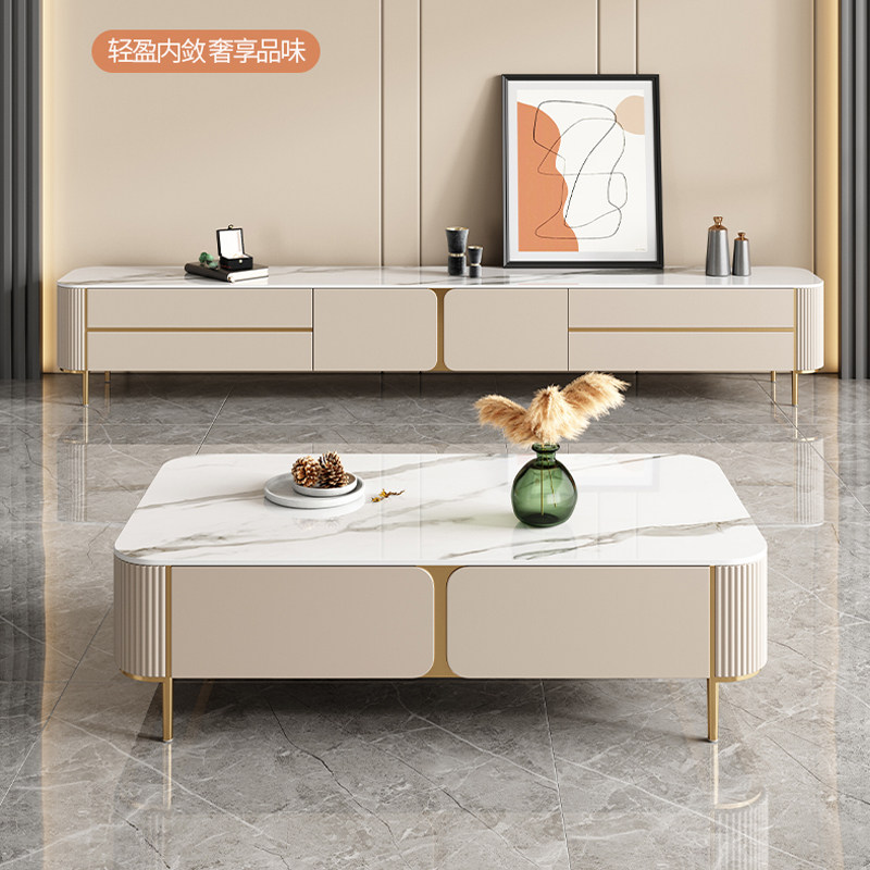 Simple modern slate TV cabinet coffee table combination light luxury high-end small apartment home paint long high-foot cabinet