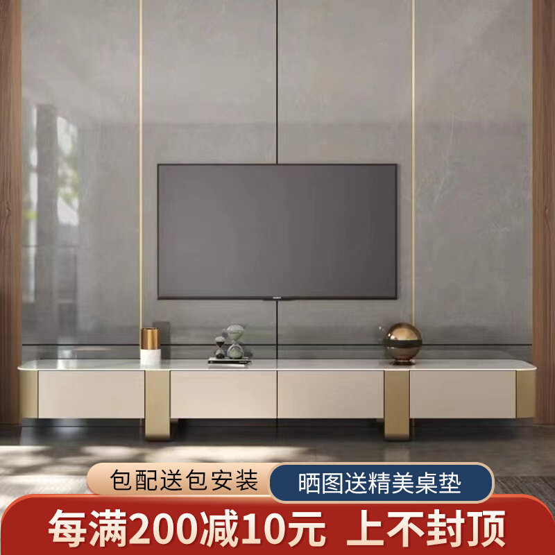 Italian light luxury rock slab tea table TV cabinet combination modern minimalist living room small apartment designer high-end floor cabinet
