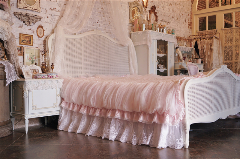 Nhập khẩu tùy chỉnh sang trọng châu Âu handmade đính cườm sequin ngọc trai LACESHABBY ren trải giường drap giuong