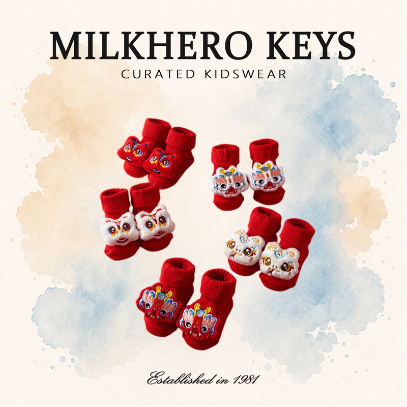 Mk Children's Clothing Milkhero Keys Baby Cotton Type a Autumn and Winter Red Non-Slip Toddler Socks for Full Month and One Year Old