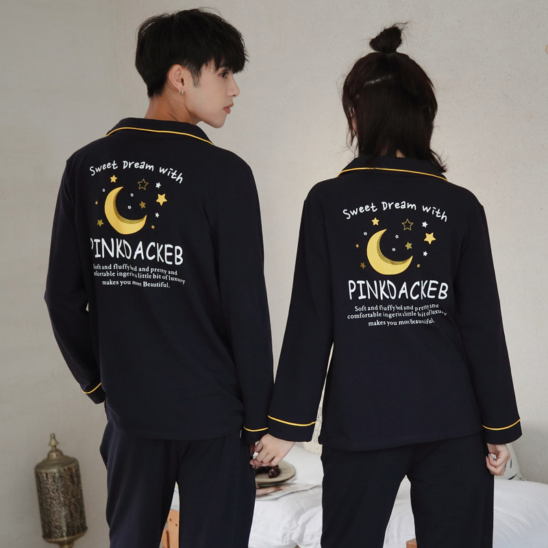 Couple pajamas women's spring and autumn men's cotton long-sleeved casual printing Korean version of the student home clothes suit two-piece set