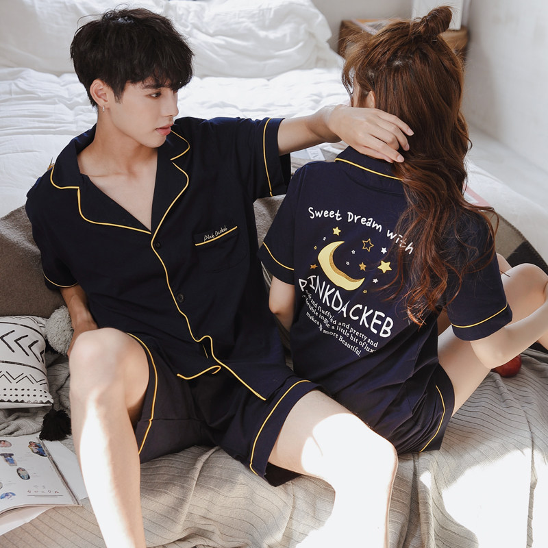 Couple pajamas women's summer two-piece short-sleeved fresh student casual cotton Korean version men's homewear suit thin section