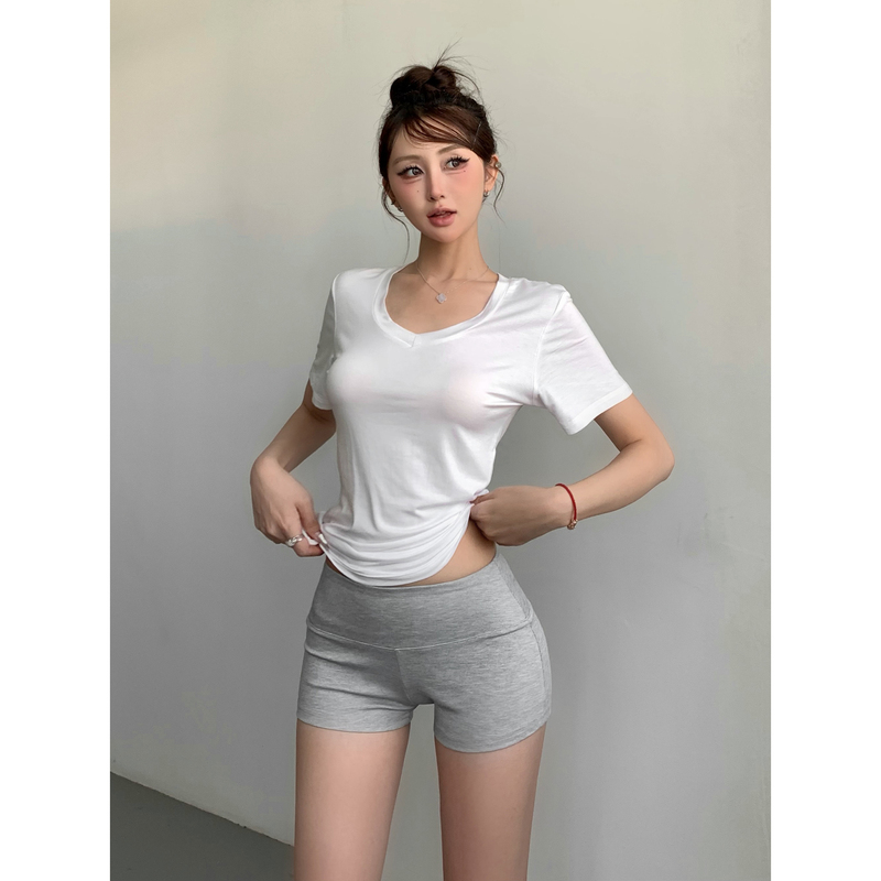 American-Style Spicy Girl Sports Yoga Tight Shorts for Women, Summer High-Waisted Hot Pants, Light Gray Hip-Enhancing Leggings