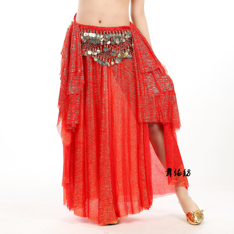 Belly dance dresses Lower dress half body dress Sexy double side open fork dance Long dress Indian dance bright sheet Ears Skirt