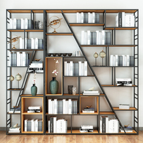 Wrought iron bookshelf shelf creative bookcase floor modern simple industrial style Bo ancient shelf custom study office