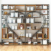 Creative wrought iron bookshelf shelf floor-to-ceiling art living room display shelf bookcase office screen industrial wind partition