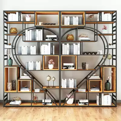 Creative wrought iron bookshelf shelf Floor-to-ceiling art living room display rack bookcase office screen Industrial wind partition
