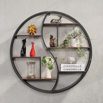Wrought iron round wall hanging shelf wall bedroom simple modern European style living room decoration solid wood vintage bookshelf