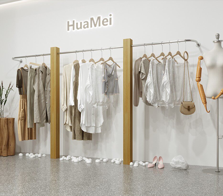 Log column Korean clothing display rack stainless steel wire drawing hanger creative display rack supports custom net red