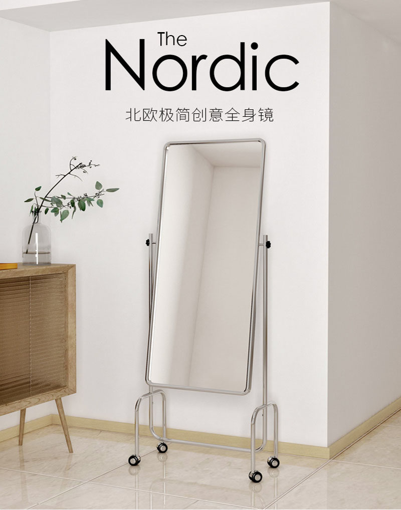 Net Red Live Studio Stainless Steel Removable Full Body Mirror Full Body Mirror Clothing Shop Full Body Mirror Light Lavish Mirror