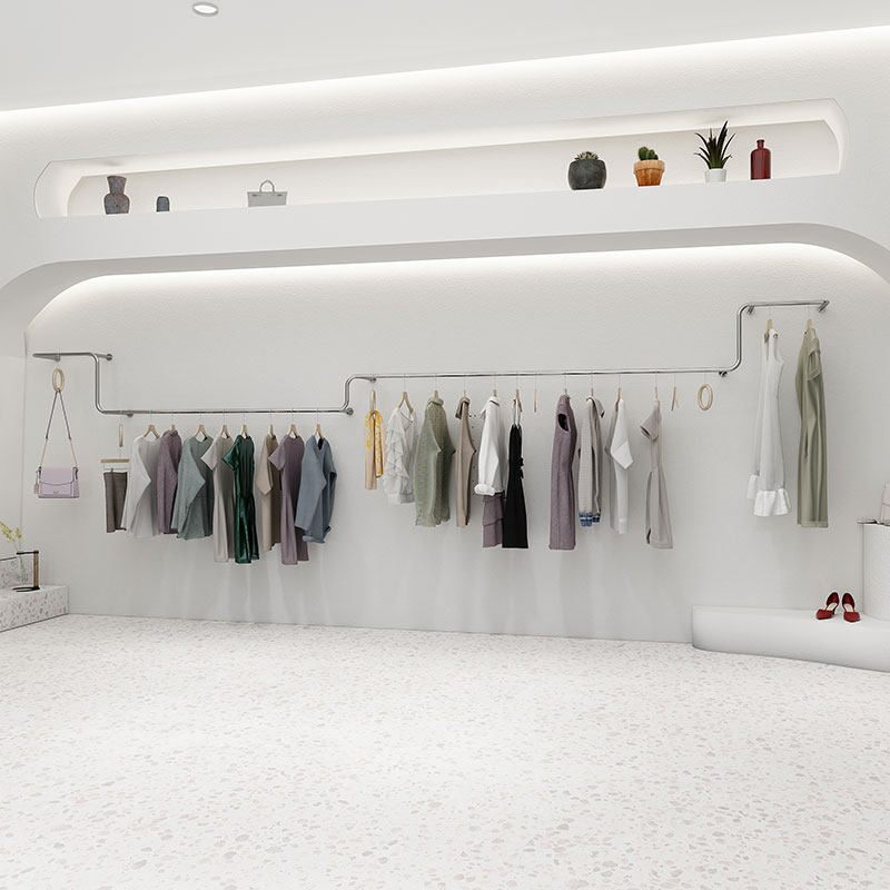 Nordic Wind Women's Clothing Shop Upper Wall Shelf Creative Personality Wall-mounted Display Rack Silver Light Lavish Hang Hanger New