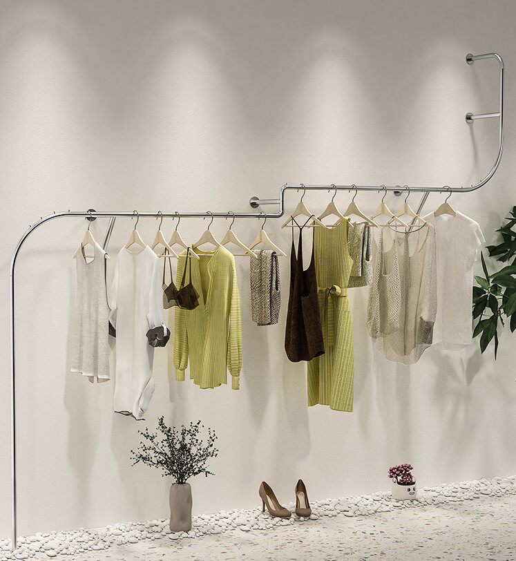 Stainless Steel Wire Drawing Wall-mounted Display Rack Men And Women's Clothing Shop Wall Hung Hanger Upscale Selling Clothes Racks Profiled