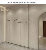 Nordic Korean style clothing store wall-mounted display stand stainless steel brushed display rack upper wall support customization