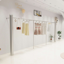 High-end Korean clothing store wall-mounted display stand stainless steel brushed large pillars creative Net red display rack shelves