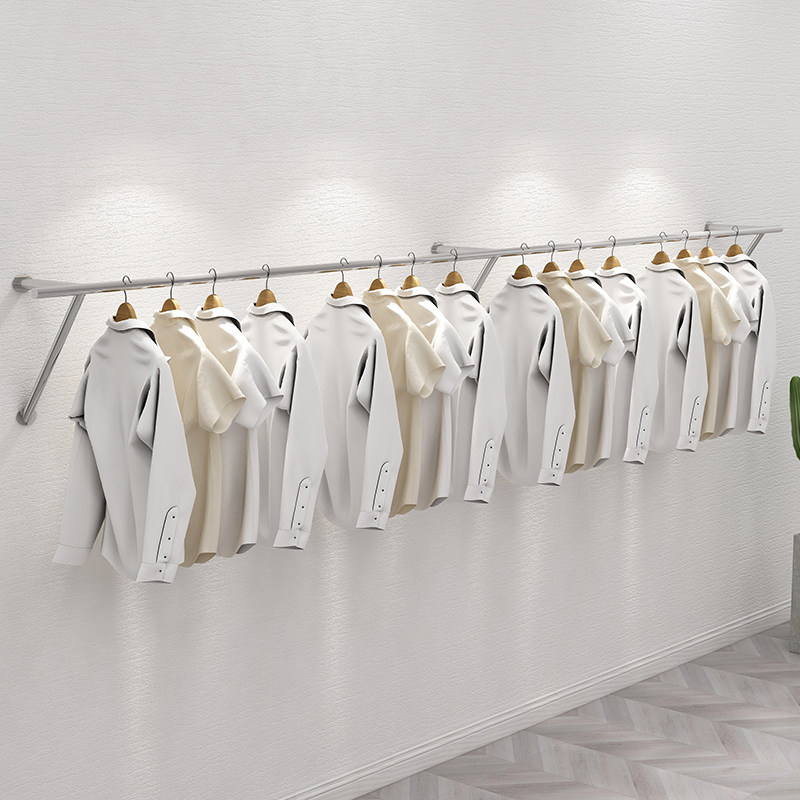 Clothing Store Upper Wall Hanging Shelf Men and women Clothing Shop Wall Hung Hanger rack Racks Mesh Red Stainless Steel Wire Drawing Silver