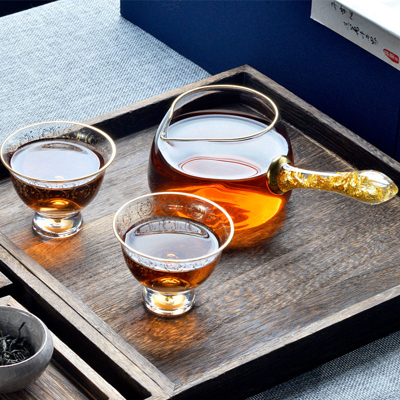 Crystal glass tea set High-end tea set set Gold foil tea cup fair cup Heat-resistant hand-painted gold tea set