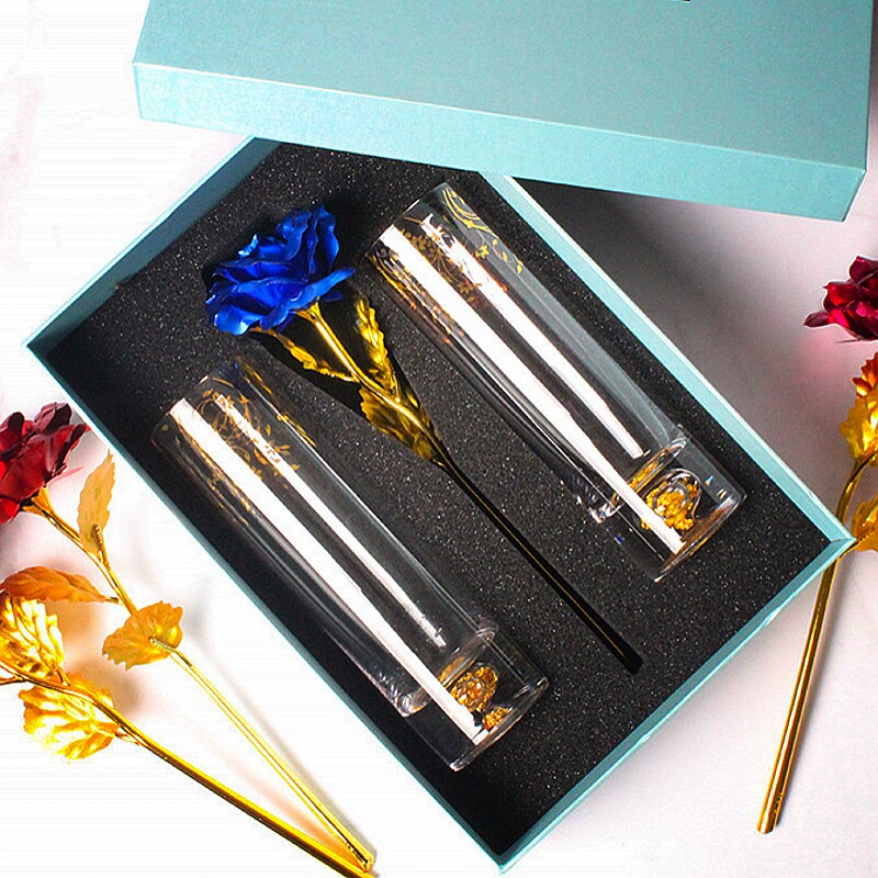 Crystal gold foil teacup double packing gift box gold foil green tea cup transparent straight cylinder gold cup tea cup