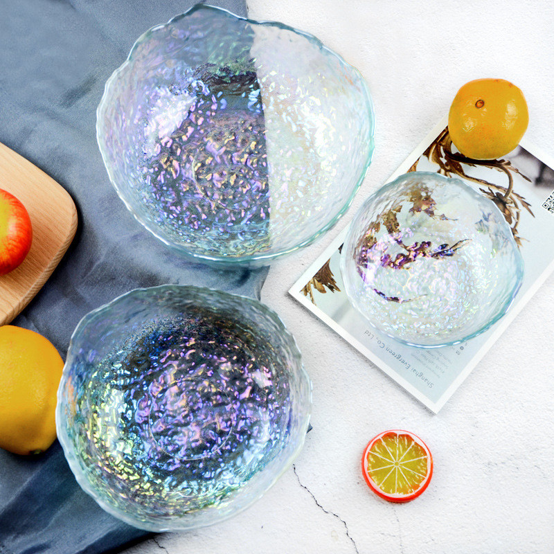 Creative Japanese-style rainbow ion-plated hammered glass bowl irregular large bowl Symphony salad bowl dessert bowl tea wash