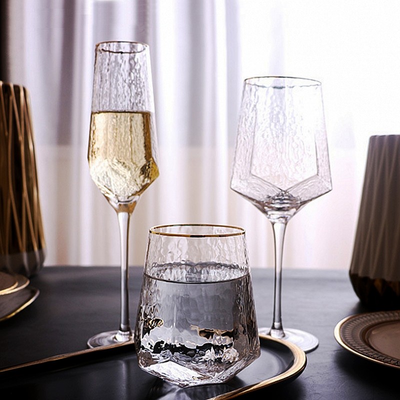 Phnom Penh Diamond Shaped Wine Glass Champagne Glass Lead-Free Crystal Glass Water Cup European Retro Goblet Wine Glass