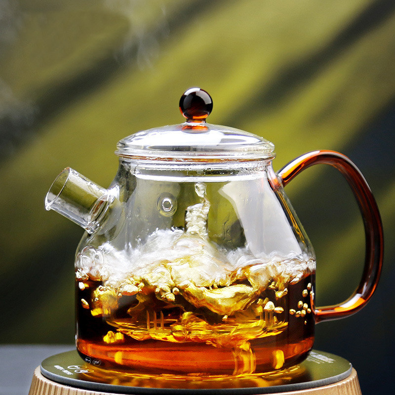 Heat-resistant thickened glass steam teapot Tea maker Black crystal furnace Tea pot Black tea kettle Tea kettle Tea set
