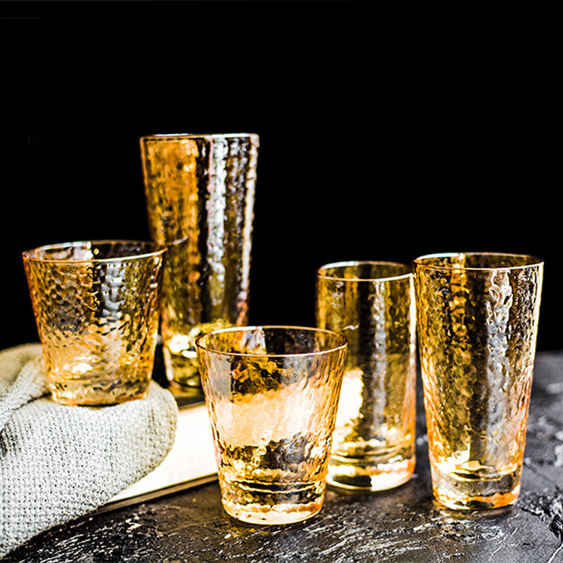 Japanese gold hammerhead pattern glass cup Amber tea cup Drinking cup Drink cup Beer cup Milk cup Glass cup